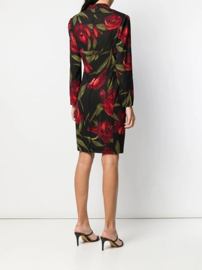 Pre-owned Dolce & Gabbana 1990's Floral Shirt Dress In Black