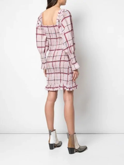 Shop Ganni Checked Smocked Dress In Purple