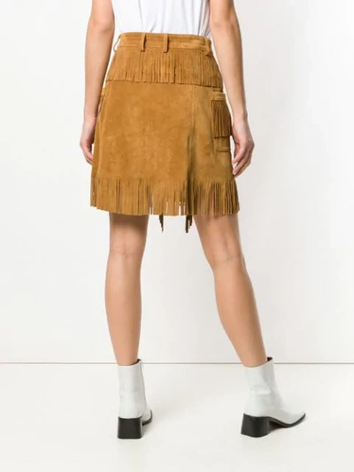 Shop Diesel Black Gold Skirt In Split Suede With Fringes In Brown