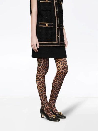 Shop Gucci Tights With Leopard Print - Brown