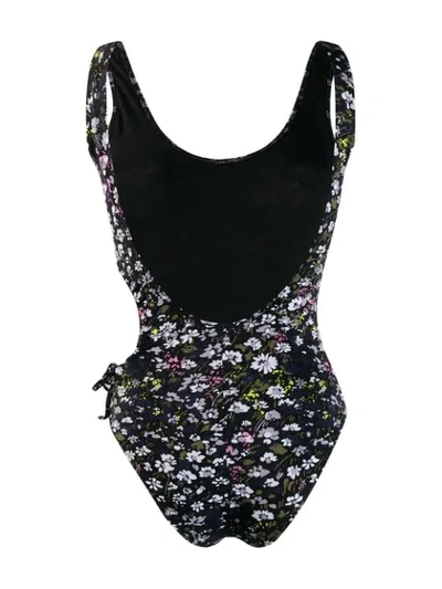 Shop Ganni Cut Out Floral Swimsuit In 99 Black