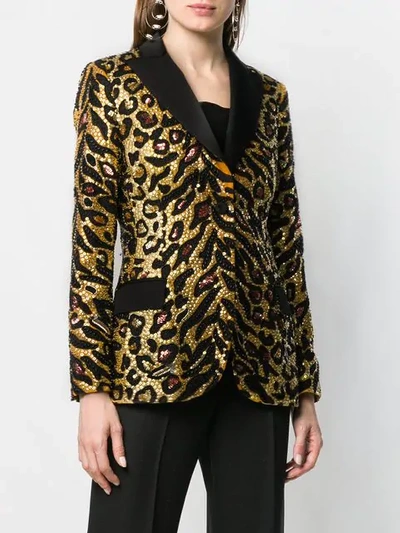 Shop Moschino Tiger Sequin-embellished Blazer In Gold