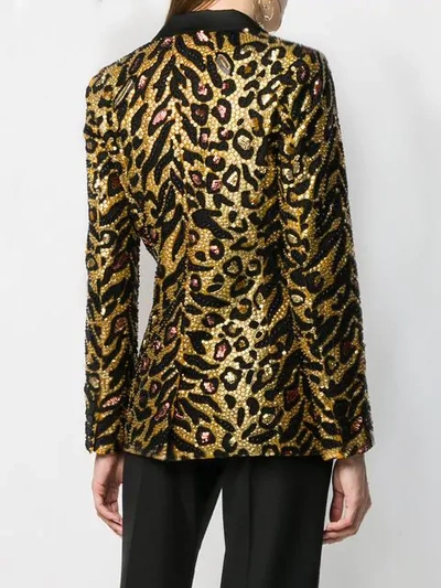 Shop Moschino Tiger Sequin-embellished Blazer In Gold