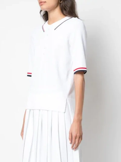 Shop Thom Browne Stripe Detail Polo Shirt In White