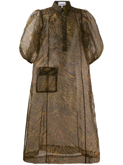 Shop Ganni Sheer Shirt Dress In Brown