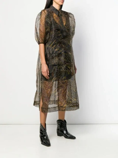 Ganni Tiger Stripe Print Sheer Organza Midi Dress In Brown | ModeSens