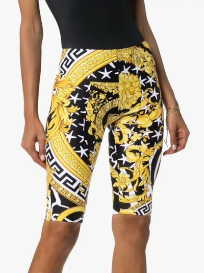 Shop Versace Baroque Print Cycling Shorts In Yellow