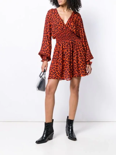 Shop Msgm Leopard Print Mini Dress In Orange