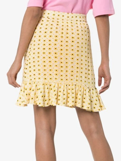 Shop Ganni Daisy Print Wrap Skirt In Yellow