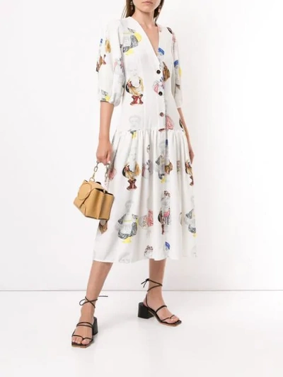 Shop Tata Naka Printed Midi Dress In White