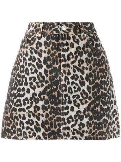 Shop Ganni Leopard Print Mini Skirt In Neutrals