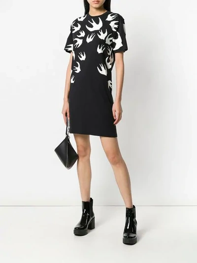 Shop Mcq By Alexander Mcqueen Swallow Print T-shirt Dress In Black