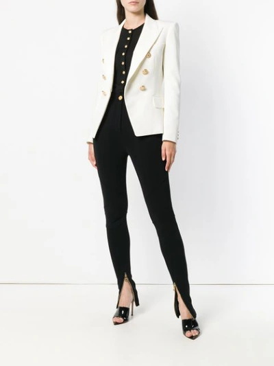 Shop Balmain Zip Detail Skinny Trousers In Black