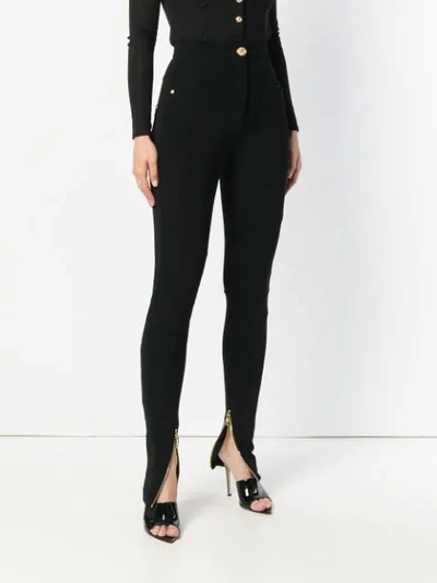 Shop Balmain Zip Detail Skinny Trousers In Black
