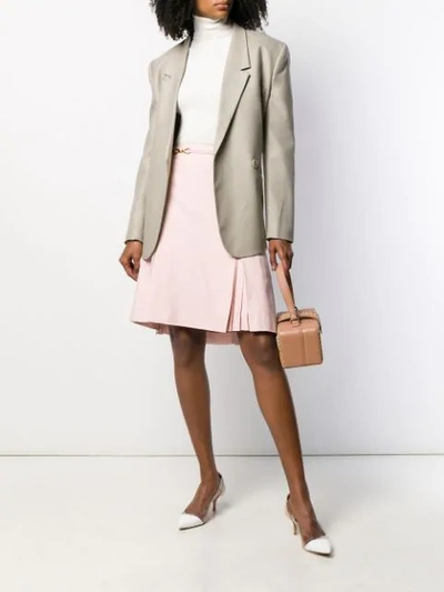 Pre-owned Celine  Box Pleated Belted Skirt In Pink