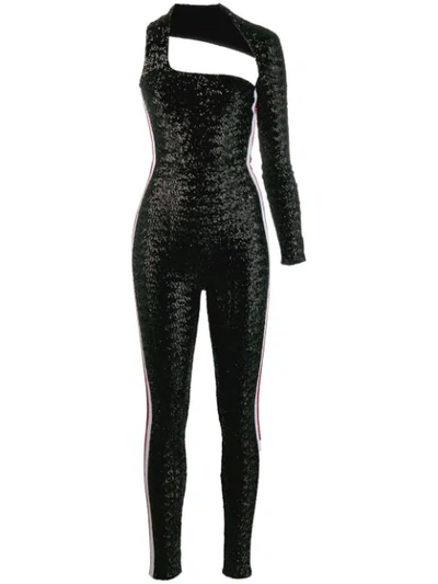 Shop No Ka'oi One Sleeve Sequin Jumpsuit In Black