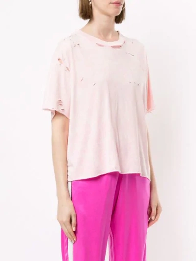 Shop Amiri Distressed Acid Wash Cropped T-shirt In Pink