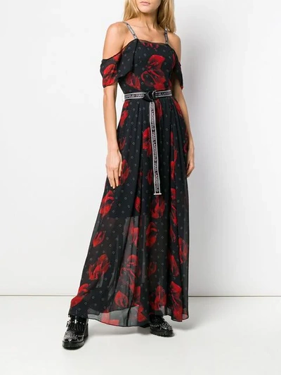 Shop Karl Lagerfeld Flower Print Maxi Dress In Black
