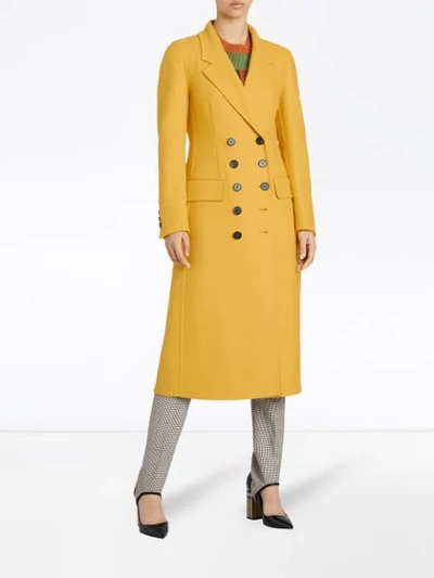 Shop Burberry Double-breasted Cashmere Tailored Coat In Yellow