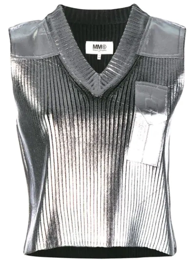 Shop Mm6 Maison Margiela Patch Knit Vest In Grey