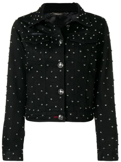 Shop Philipp Plein Crystal Embellished Denim Jacket In Black
