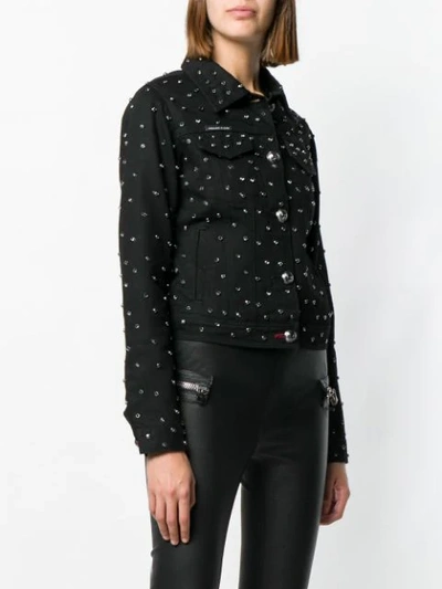 Shop Philipp Plein Crystal Embellished Denim Jacket In Black