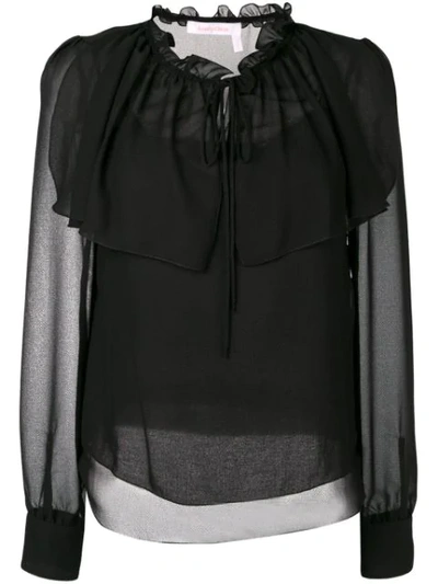 Shop See By Chloé Sheer Ruffle Blouse In Black