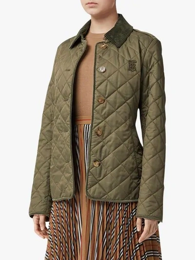 Shop Burberry Monogram Motif Diamond Quilted Jacket In Green