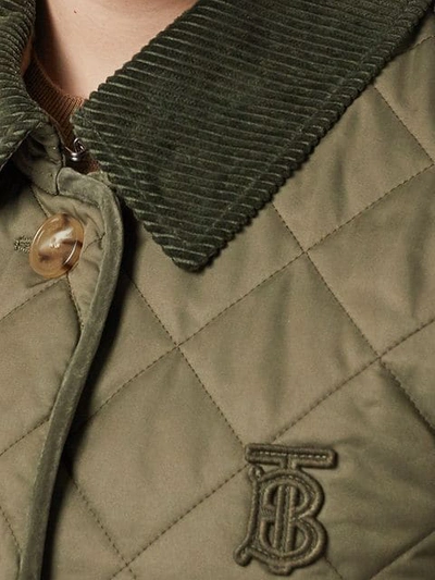 Shop Burberry Monogram Motif Diamond Quilted Jacket In Green