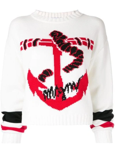 Shop Msgm Sailor Knit Jumper In White