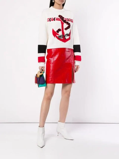 Shop Msgm Sailor Knit Jumper In White