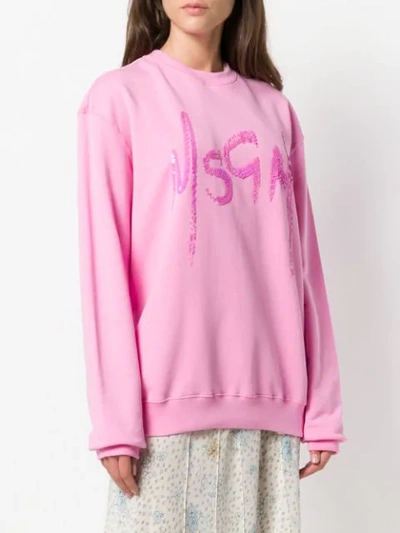 Shop Msgm Oversized Embellished Logo Sweatshirt In Pink