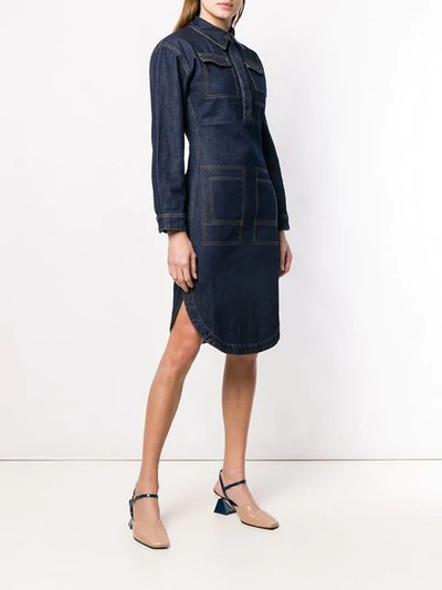 Shop Carven Denim Shift Dress In Blue