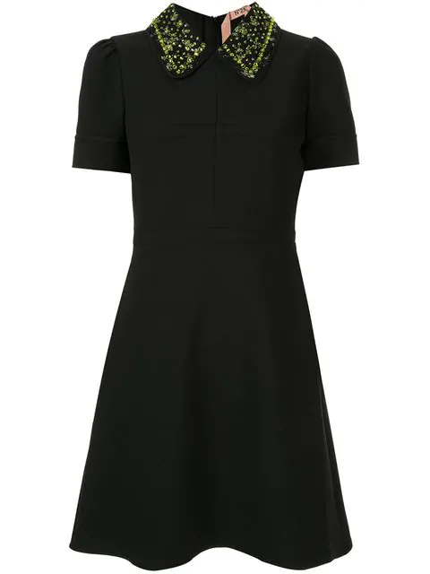 N°21 Embroidered Collar Dress In Black | ModeSens