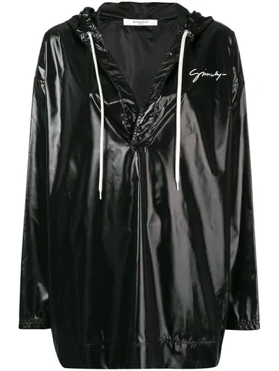 GIVENCHY OVERSIZED HIGH-SHINE HOODED TOP - 黑色