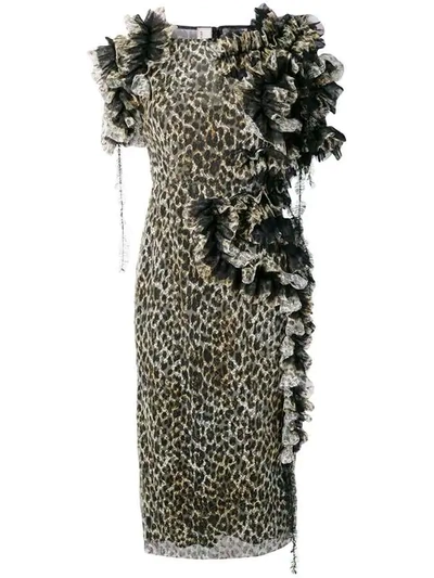 Shop Antonio Marras Ruffled Leopard Print Dress In Black