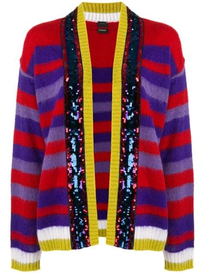 Shop Pinko Sequinned Striped Cardigan In Red