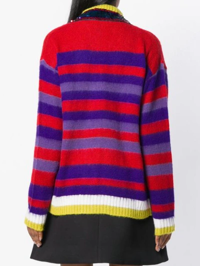 Shop Pinko Sequinned Striped Cardigan In Red