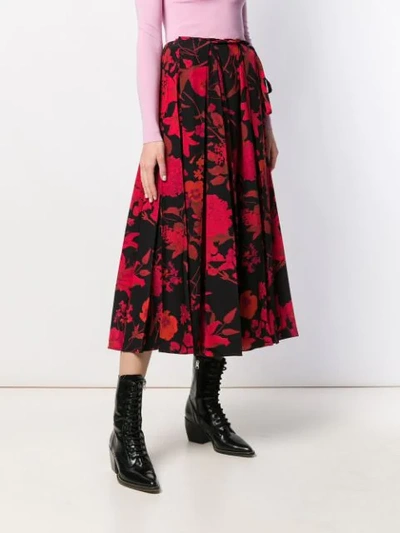 Shop Valentino Floral Print Pleated Skirt In Black