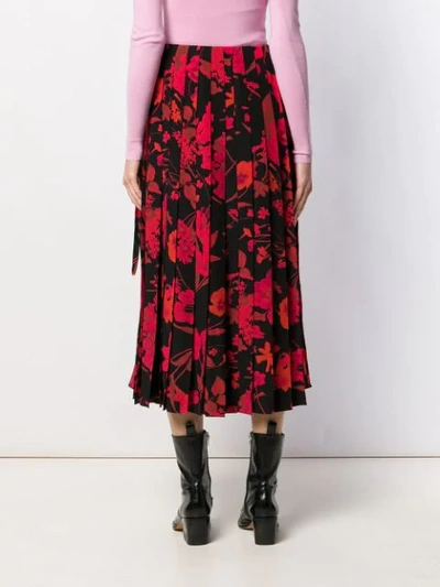 Shop Valentino Floral Print Pleated Skirt In Black