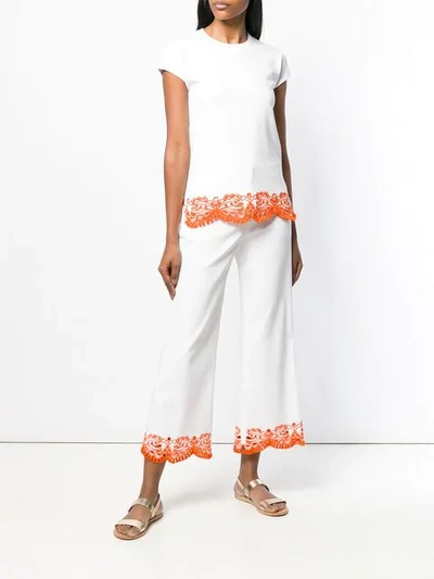 Shop Emilio Pucci Cropped Sangallo Embroidered Trousers In White
