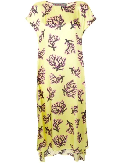 Shop Marni Coral Print Midi Dress In Yellow