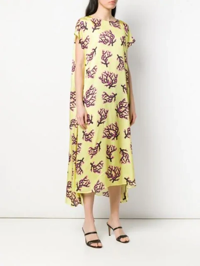 Shop Marni Coral Print Midi Dress In Yellow