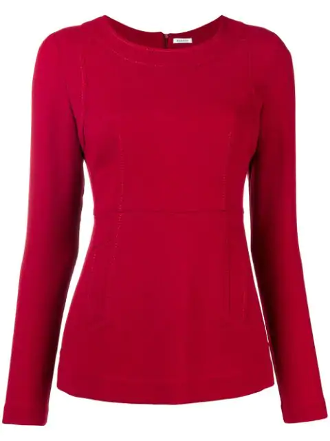 red fitted long sleeve shirt