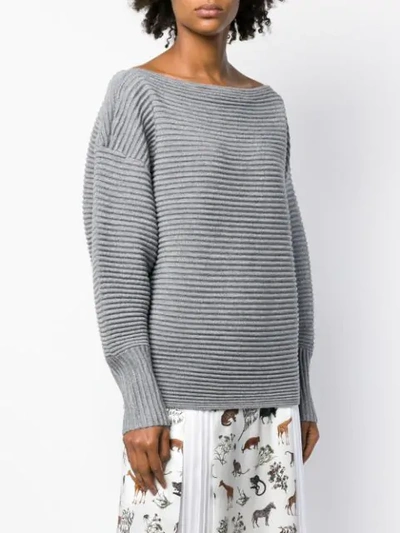 Shop Victoria Victoria Beckham Ribbed Slash Neck Sweater In Grey