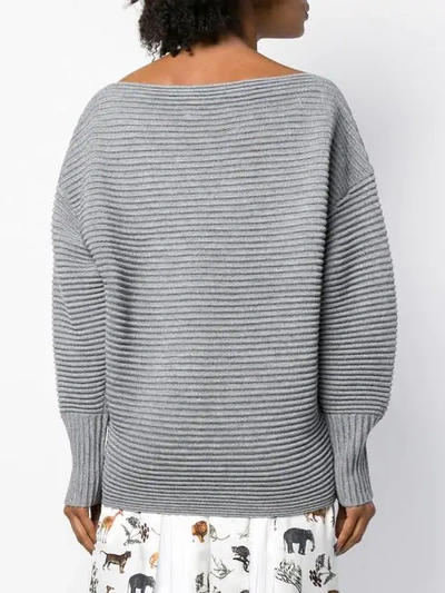Shop Victoria Victoria Beckham Ribbed Slash Neck Sweater In Grey