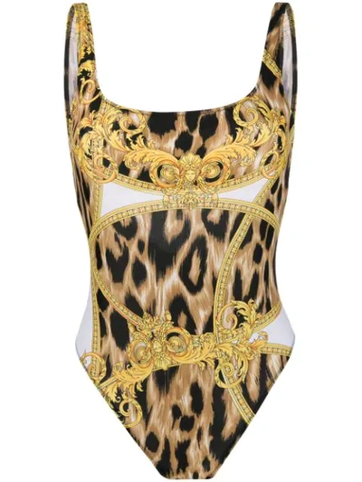 Shop Versace Baroque Print Swimsuit In White