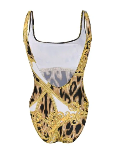 Shop Versace Baroque Print Swimsuit In White