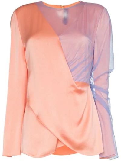 Sies Marjan Bari Draped Satin And Tulle Blouse In Pink