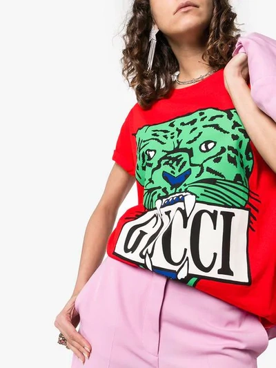 Shop Gucci Tiger Print Logo T In Red